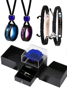 4-piece couple's bracelet and necklace set, Men jewelry, couple's jewelry promises, includes a rose gift box, the perfect gift for him/her, Valentine's Day, Christmas, anniversary gift, Romantic bracelet set