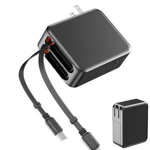 35W Retractable Wall Charger with Dual Cables & 3-Port Hub, Fast Charging for iPhone 16/15/14/13/12/11, iPad, Samsung, LG & More