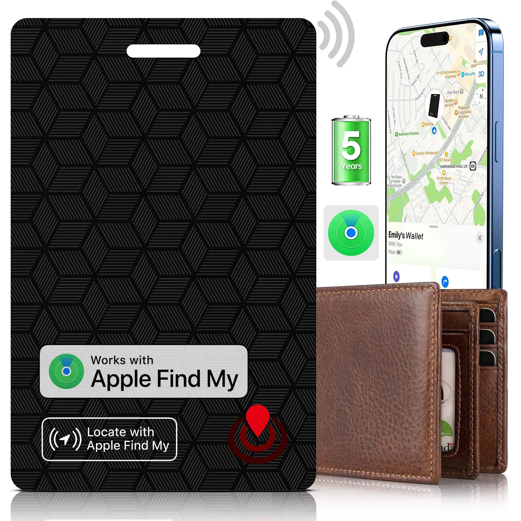 DELUMU Tracker Card with Apple FindMy Compatible Credit Card Size Wallet Tracker Smart Card AirTag Alternative Slim Anti-loss Device Works with iPhone Hey Siri Best Tech Gift Never Lose Your Wallet Built-in battery