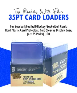 100 Premium Top Stackers (w/ Film) 35pt Card Loaders (4 x 25 Packs) for Baseball Football Hockey Basketball Cards