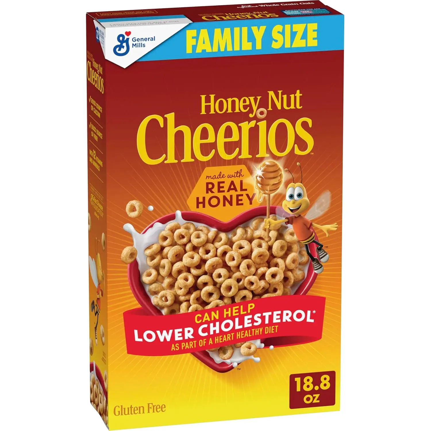 Honey Nut Cheerios Heart-Healthy Gluten-Free Breakfast Cereal with Whole Grain Oats, Fiber-Rich Almond-Infused Pantry Food Snack, Family Size, 18.8 oz