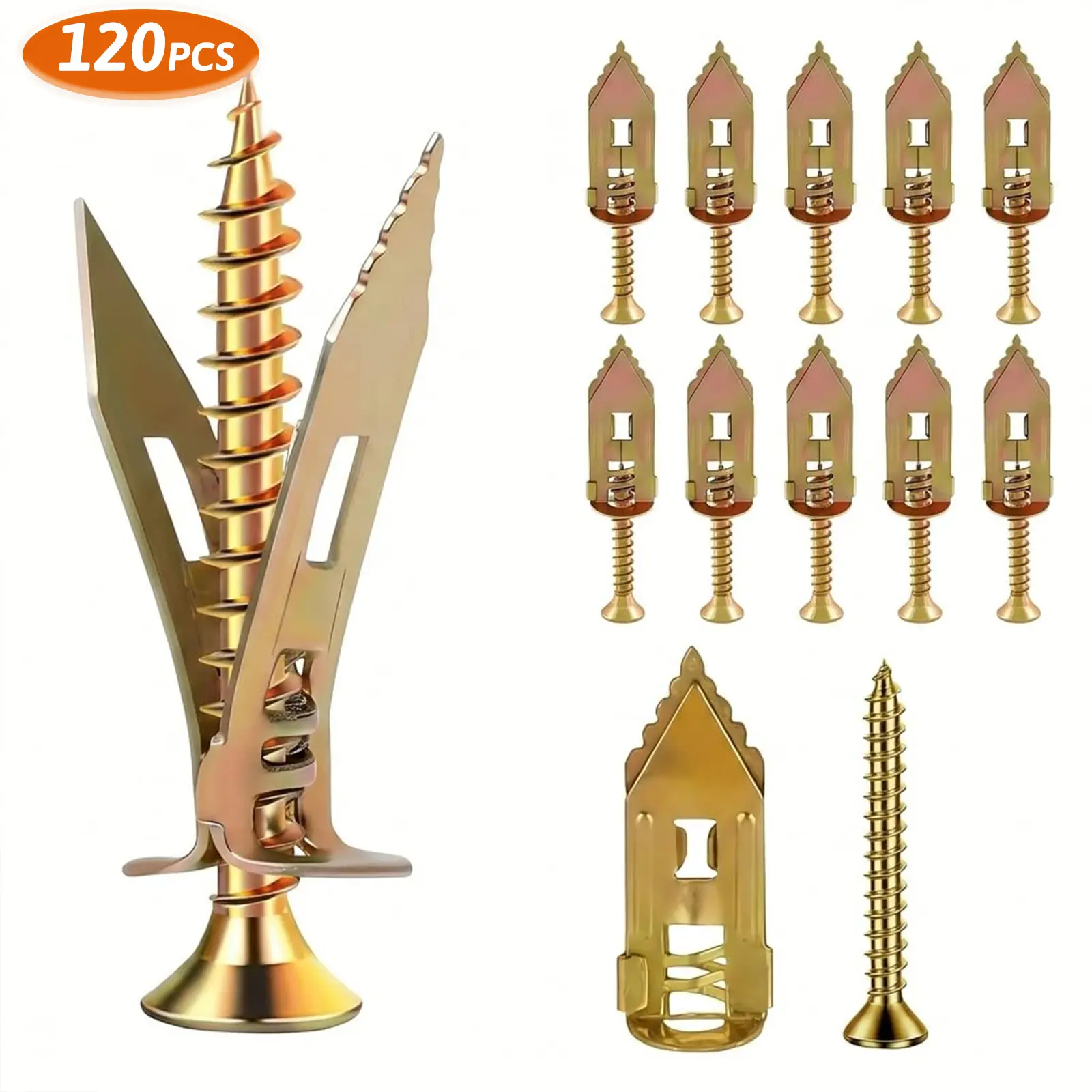 120-Count Drywall Self-Drilling Screw Anchors, Heavy-Duty Zinc-Plated Steel, Conical Tip, Easy No-Drill Installation, Ideal for TV & Cabinet Mounting