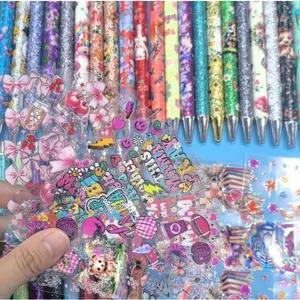 50pcs Random UV DTF Cartoon Pen Stickers for DIY Craft Suitable for Students and Teachers