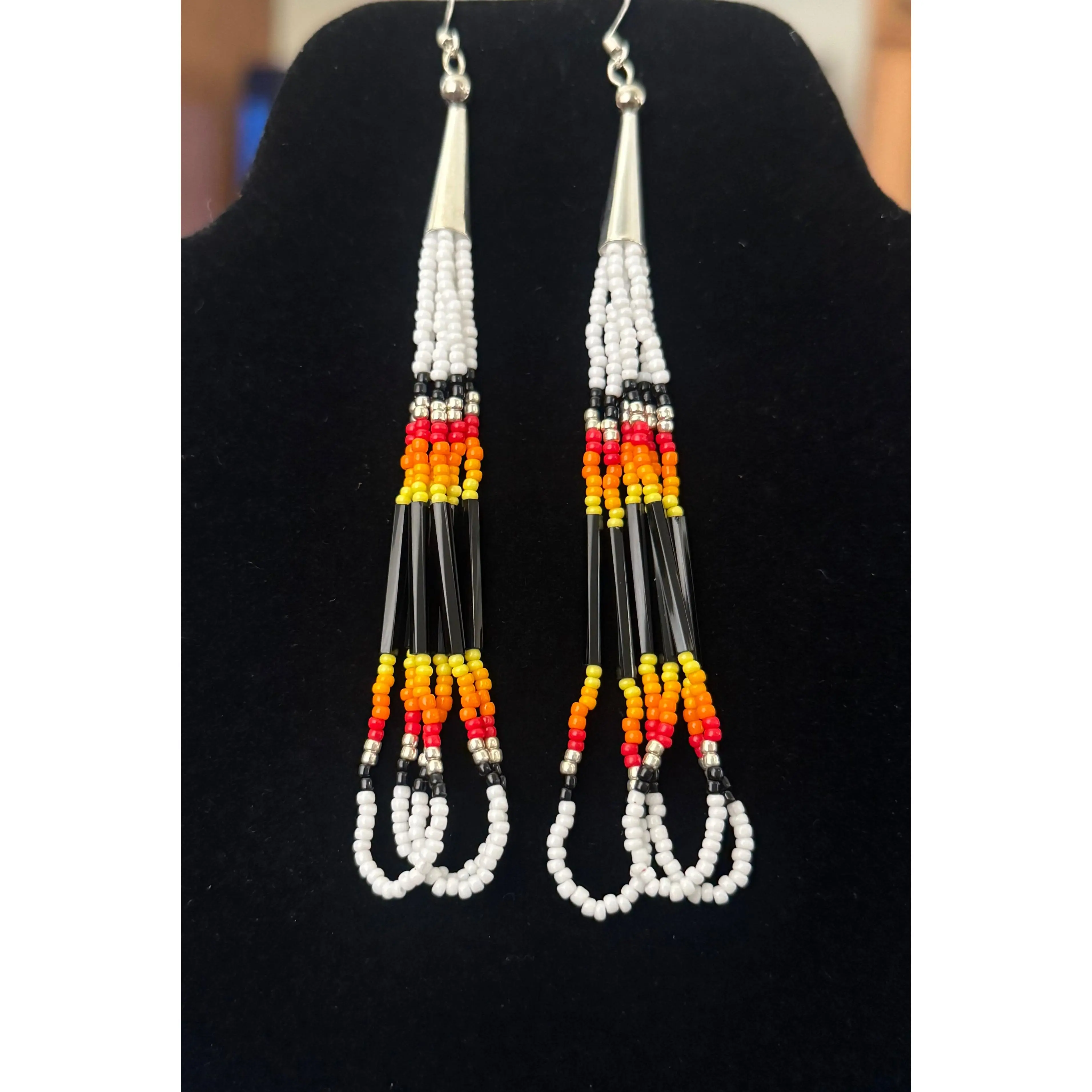 White Mid-Long Beaded Earrings
