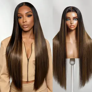 Nadula Black To Chestnut Brown With Highlights Yaki Straight 13x4 Lace Wig With Drawstring Human Hair Invisible Knots Glueless Put On And Go Beginner Friendly Natural Look Summervibes TikTokShopStockUp