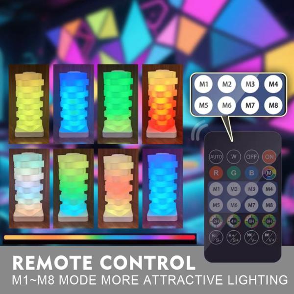 Stackable DIY Ambient Night Light with Remote Control, Color Changing Modular Table Lamp for Home Decor, 5 Brightness Levels RGB LED Bedside Light, Creative Puzzle Lamp with High Quality Speaker