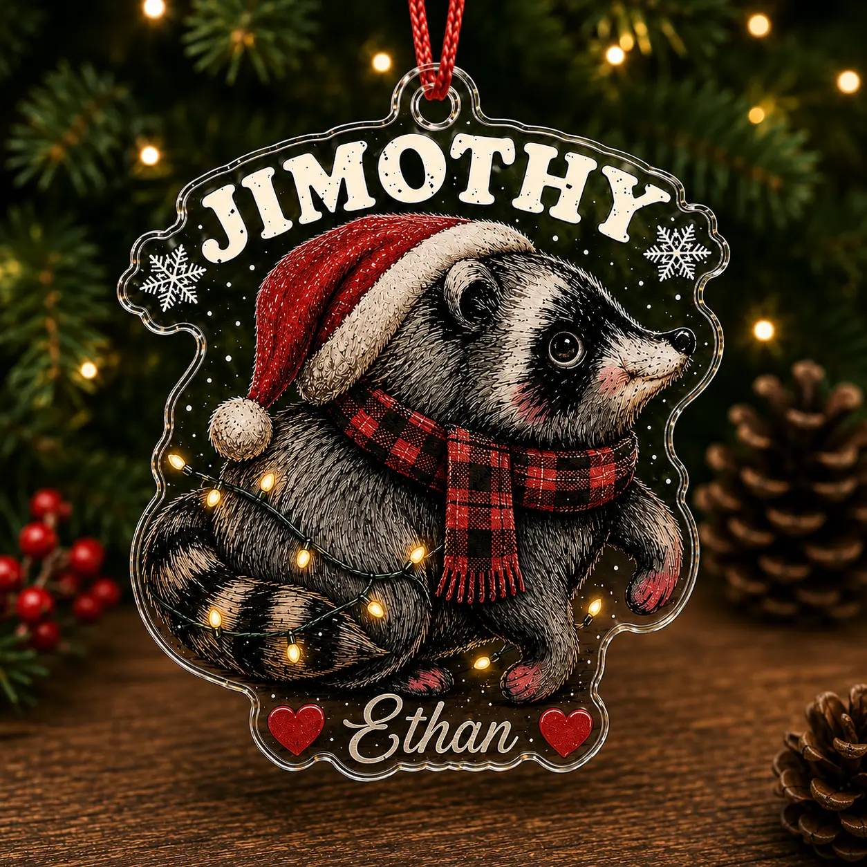 Personalized Jimothy Raccoon Christmas Ornament, Funny Acrylic Tree Ornament, Custom Name Holiday Keepsake