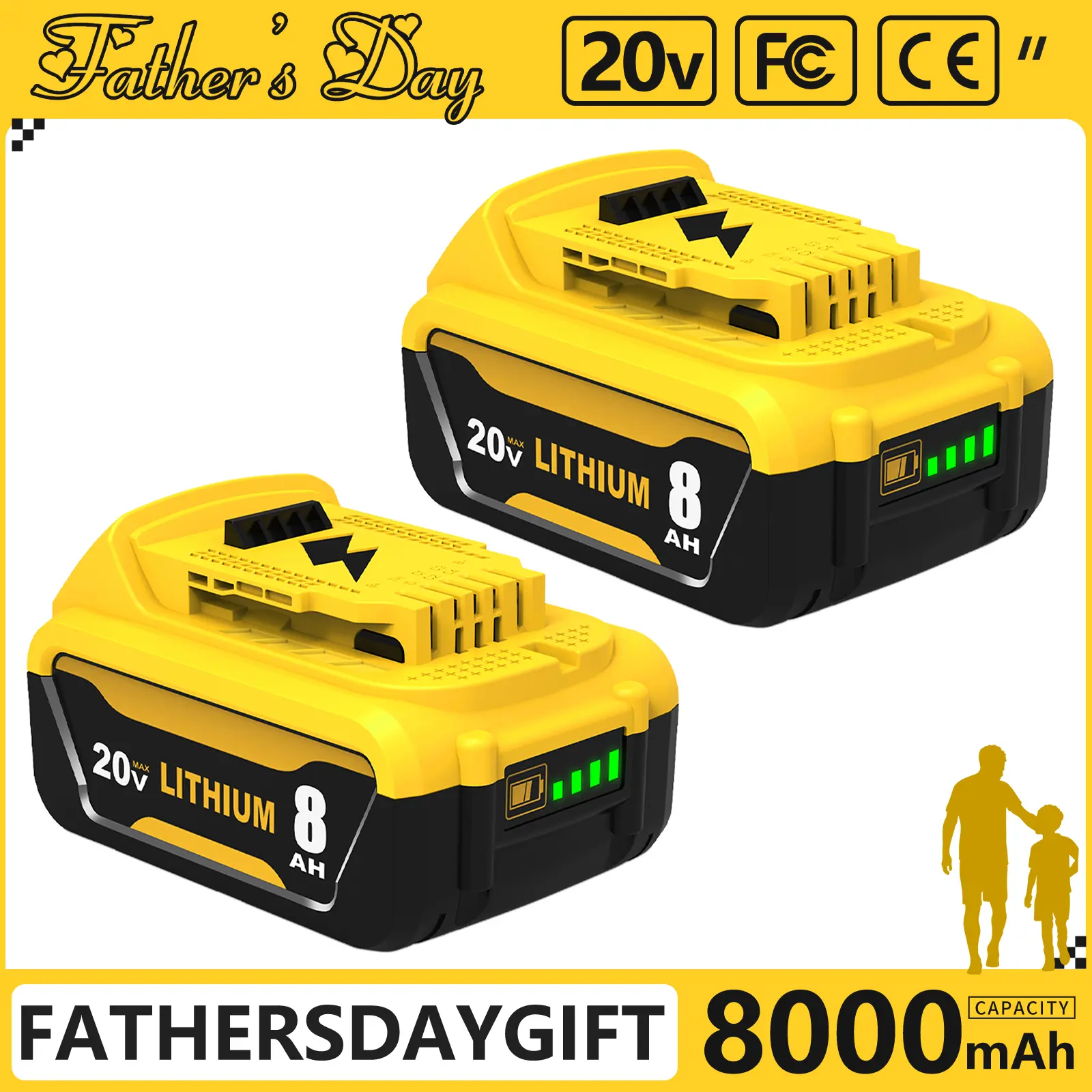 DCB2002/4/6/8Pack 8.0Ah Lithium Battery Replacement for 20V Battery Lithium-ionMAXDCB200DCD/DCF/DCG/DCS Series dewalt batteries