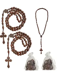 Saint Michael Archangel Necklace, 3pcs/10pcs/25pcs Pocket Wooden Cross Bulk, Handmade Rosary Beads, Catholic Christian Prayer Easter Gift, Exquisite Jewelry Gift