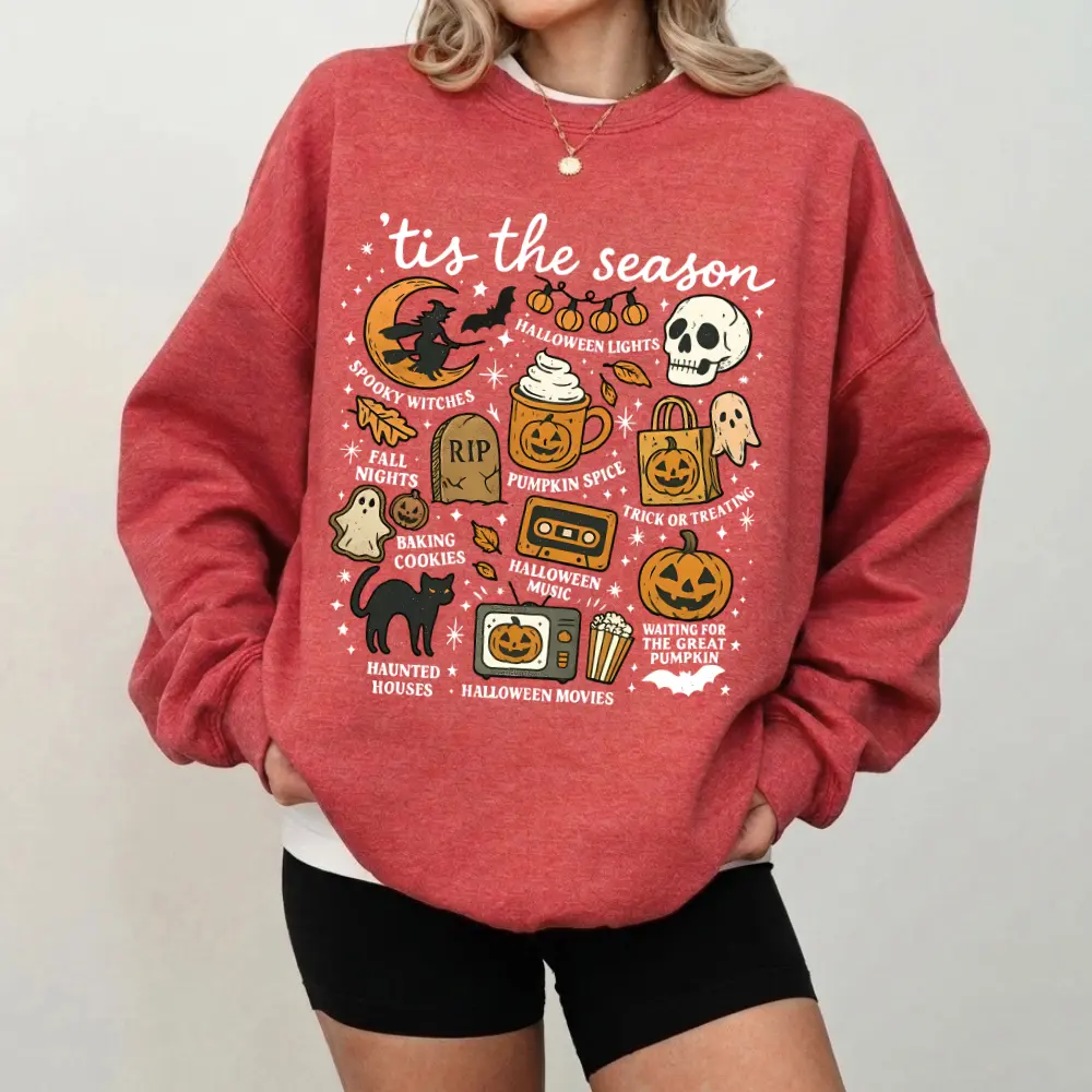 Tis The Season Halloween Sweatshirt, Cute Fall Graphic Tee, Pumpkin Witch Shirt, Trendy Halloween Gift Top, Unisex Womenswear