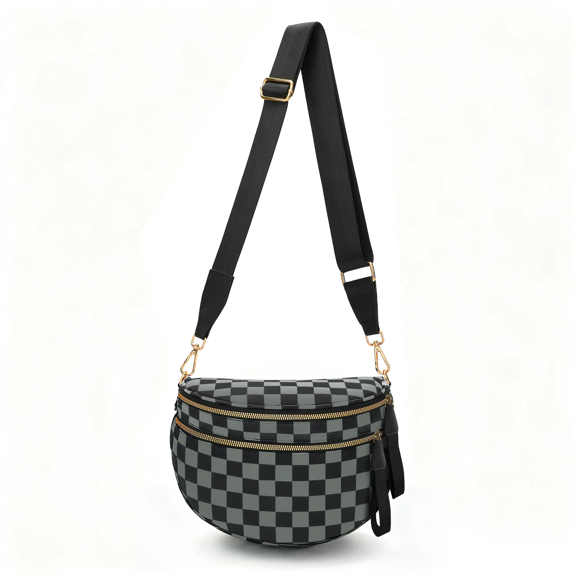 Black and White Checkered Crossbody Bag Bum Bag for Women,Spacious Checkered Purse Fanny Packs Belt Bag