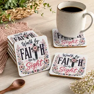 Walk by Faith Not by Sight Coaster Set ✝️🌸 | Christian Home Decor | Faith-Based Gift Ideas | Floral Coasters for Bible Study & Coffee Lovers