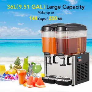 36L Commercial Beverage Dispenser, 4.8 Gal x 2 Tank Juice Dispenser with Thermostat Controller, 250W Stainless Steel Ice Tea Drink Machine for Restaurant, Hotel, Party, Black
