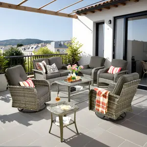 7 PCS Outdoor Patio Furniture Set, Oversized Outdoor Wicker Sofa with Swivel Chairs and Coffee Table, Sectional Rattan Outdoor Conversation Set for Poolside Backyard Deck