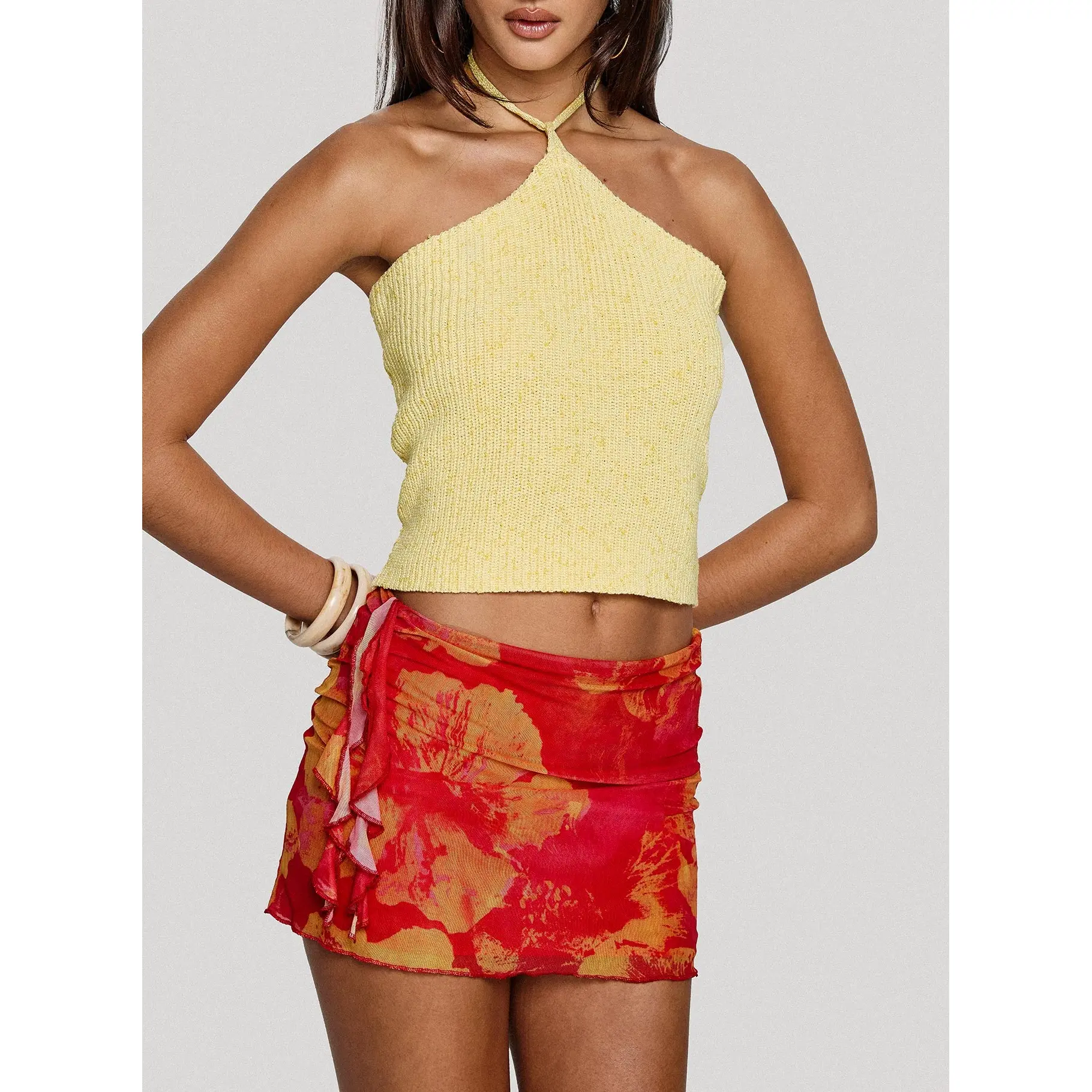 Liloha Frill Mesh Mini Skirt Orange Multi Liloha Frill Mesh Mini Skirt Orange Multi