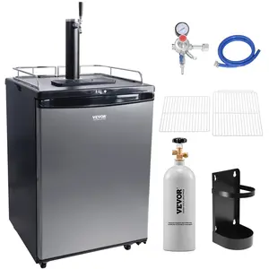【FathersDayGift】 VEVOR Beer Kegerator, Single Tap Draft Beer Dispenser, Full Size Keg Refrigerator With Shelves, CO2 Cylinder, Drip Tray & Rail, 32 ° F- 75.2 ° F Temperature Control, Holds 1/6, 1/4, 1/2 Barrels, Silver