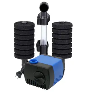 Aqua Dream AD-2831 Aquarium Filter Set - 2 Small Double-Head Bio-Sponge Filters, 60 GPH Adjustable Flow Submersible Water Transfer Pump, Easy-Install Clean Water Device for Aquatic Tanks