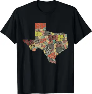 Collage of Texas States Artistic Texas T-Shirt Pure Cotton Graphic Tees Menswear Top: Gifts for Men & Women, Natural, Shortsleeve
