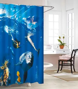 Mocassi Vinyl Waterproof 3D Graphic Printed and Clear Bathroom Shower Curtain.