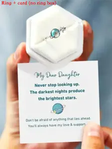 Gift for Daughter: Star Moon Rotating Ring, Aurora Ring, Stress Relief, Anxiety Relief (with Card), Birthday Gift, Christmas Present, Jewelry Gifts