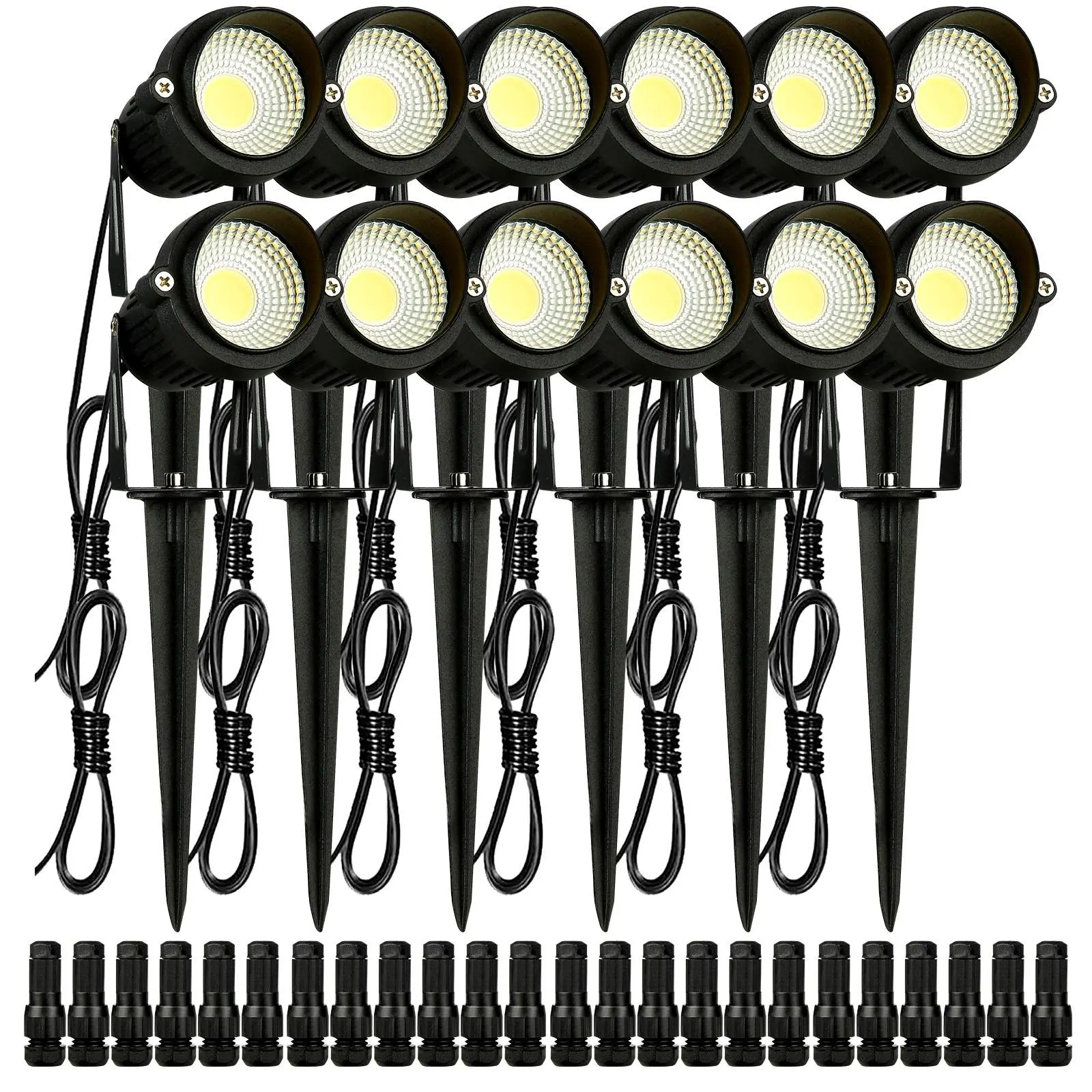 【Summerfinds】VEVOR Landscape Lighting,  , 6W Low Voltage LED Landscape Lights, IP66 Waterproof Landscape Spotlights Yard Lawn Garden Pathway Outdoor Lights 12V 24V 450LM Warm White 3000K (12 Pack with Connectors)