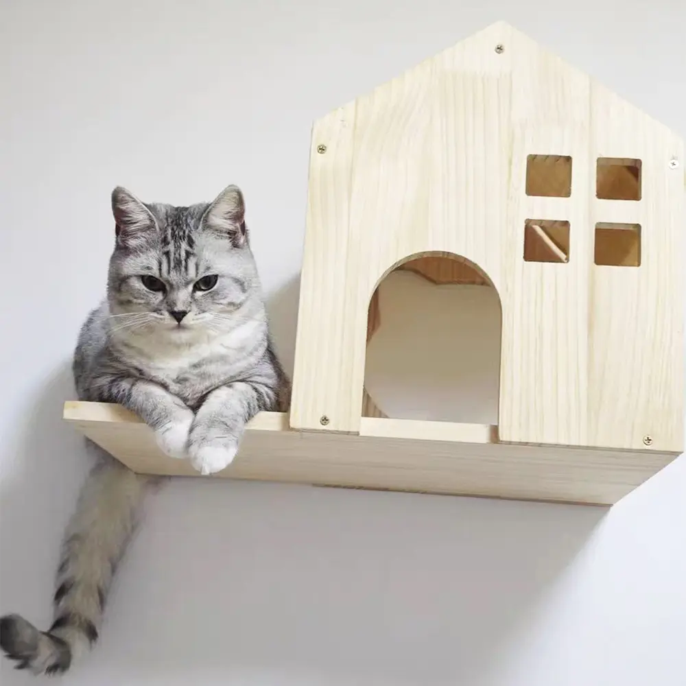 1pcs Wall Mounted Cat Apartment Villa Solid Wood Pet Furniture Wooden Wall Cat Bed Easy to Install Suitable for Large Cats for Sleeping and Resting #SummerSale