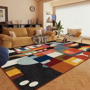 Modern Abstract Colorful Geometric Lines Carpet, Large Living Room Bedroom Rug, Non-Slip Easy Clean Plush Mat, Contemporary Rugs, Abstract Area Rugs