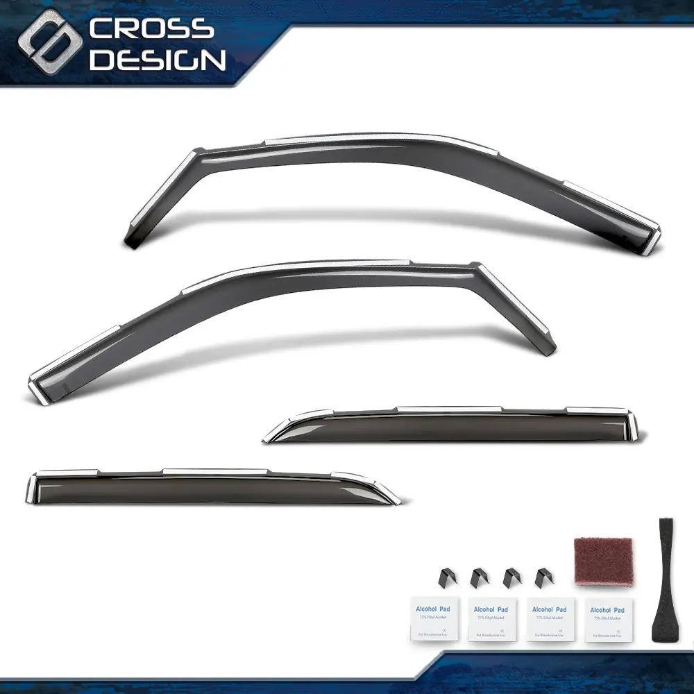CROSSDESIGN Custom Fit Low Profile Sun Side Window Deflectors & Visors, 4 x Window Visors, PMMA Plastic Adhesive Mount Vent Rain Guards with Scratch-Free Finish for 2019-2026 Ram 2500/3500 Crew Cab Trucks, Weather Guard