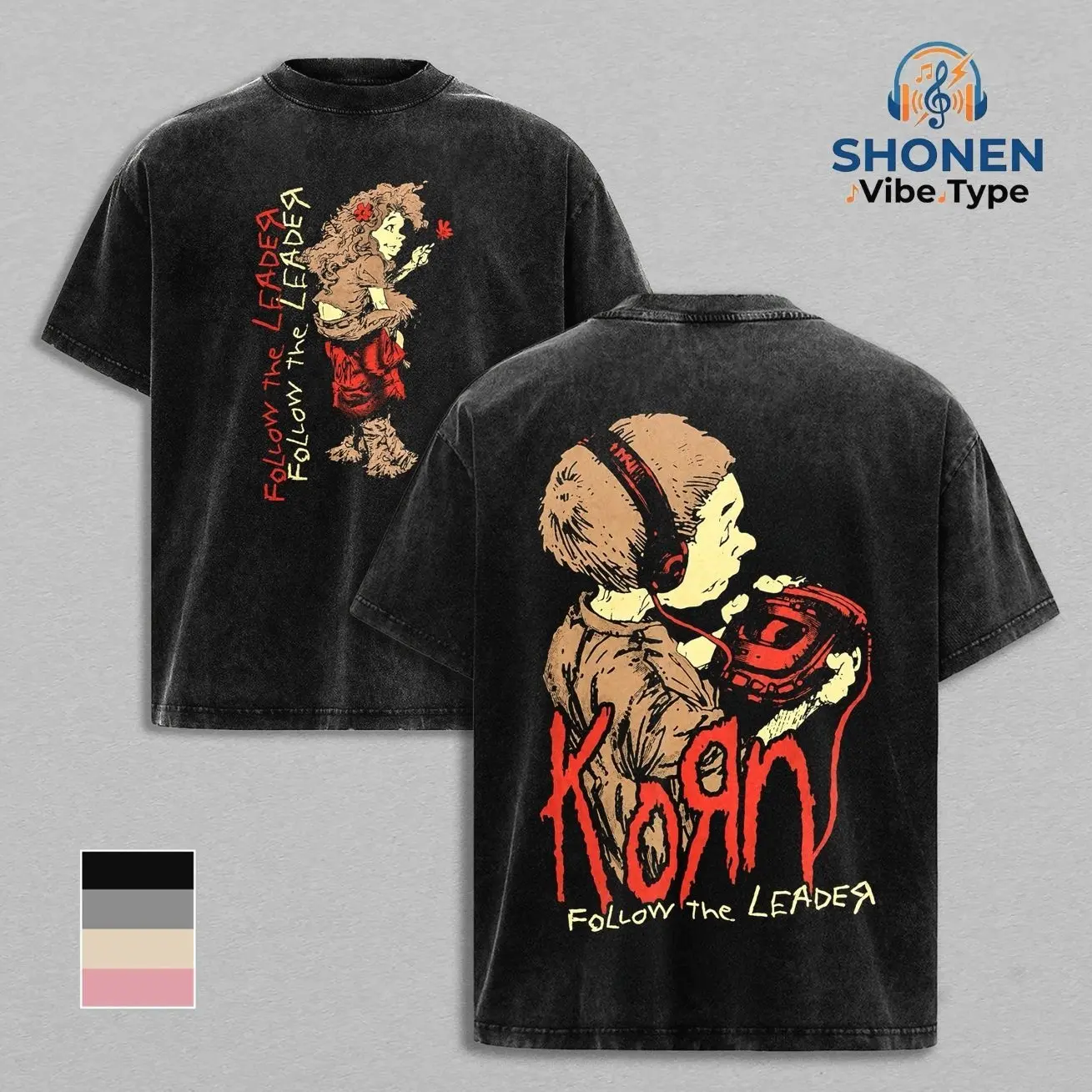 Korn - Follow The Leader Vintage Stone Wash Tee & Hoodie, Oversized Heavyweight Pullover Sweatshirt, Streetwear for Men, 90s Nu Metal Band Merch, Y2K Rock Graphic, Gift For Fan SCT