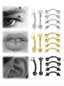 Rook Eyebrow Ring Piercing Jewelry, Stainless Steel Curved Barbell, Tiny Vertical Labret Lip Jewelry, Side Labret Jewelry, Ear Navel Small Belly Button Ring, 16g Bar, Nose Piercing Jewelry