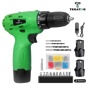Tegatok 12V Cordless Drill Set - 3/8 Inch Keyless Chuck,18-Position Clutch,24Nm Max Torque,Work Light,2 Batteries&Charger for Drilling&Screwdriving