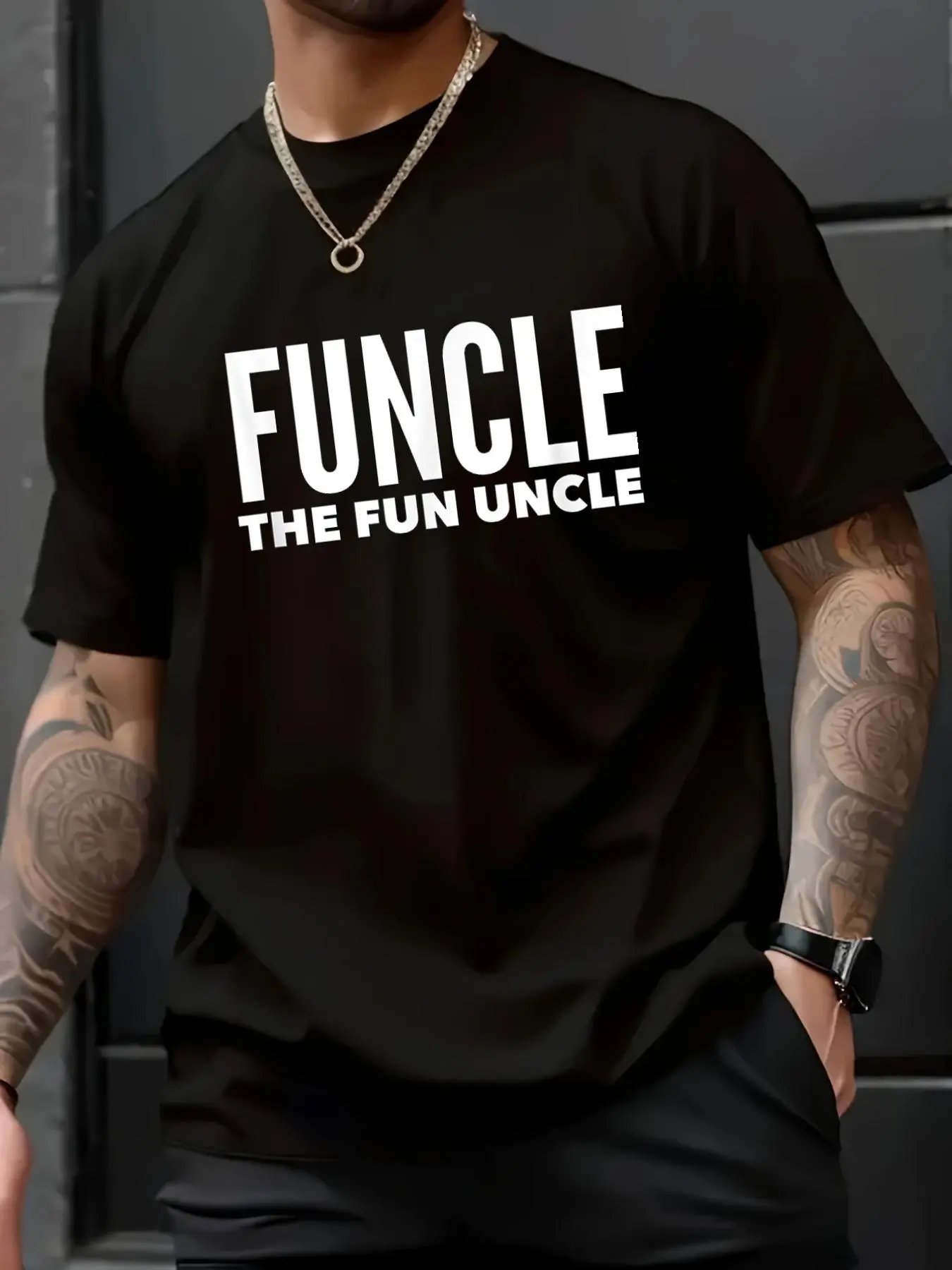 100% Cotton Unisex Funcle The Fun Uncle T-shirt Funny Gift For Uncles Mens T-Shirt,spring/autumn Christmas snowflake fun pattern men's T-shirt