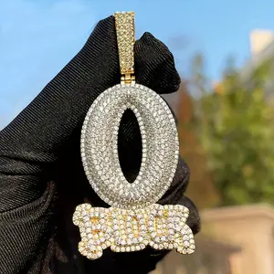 1pc Funky Copper Iced Out O Block Pendant with Synthetic Cubic Zirconia Micro Pave Hip Hop Jewelry