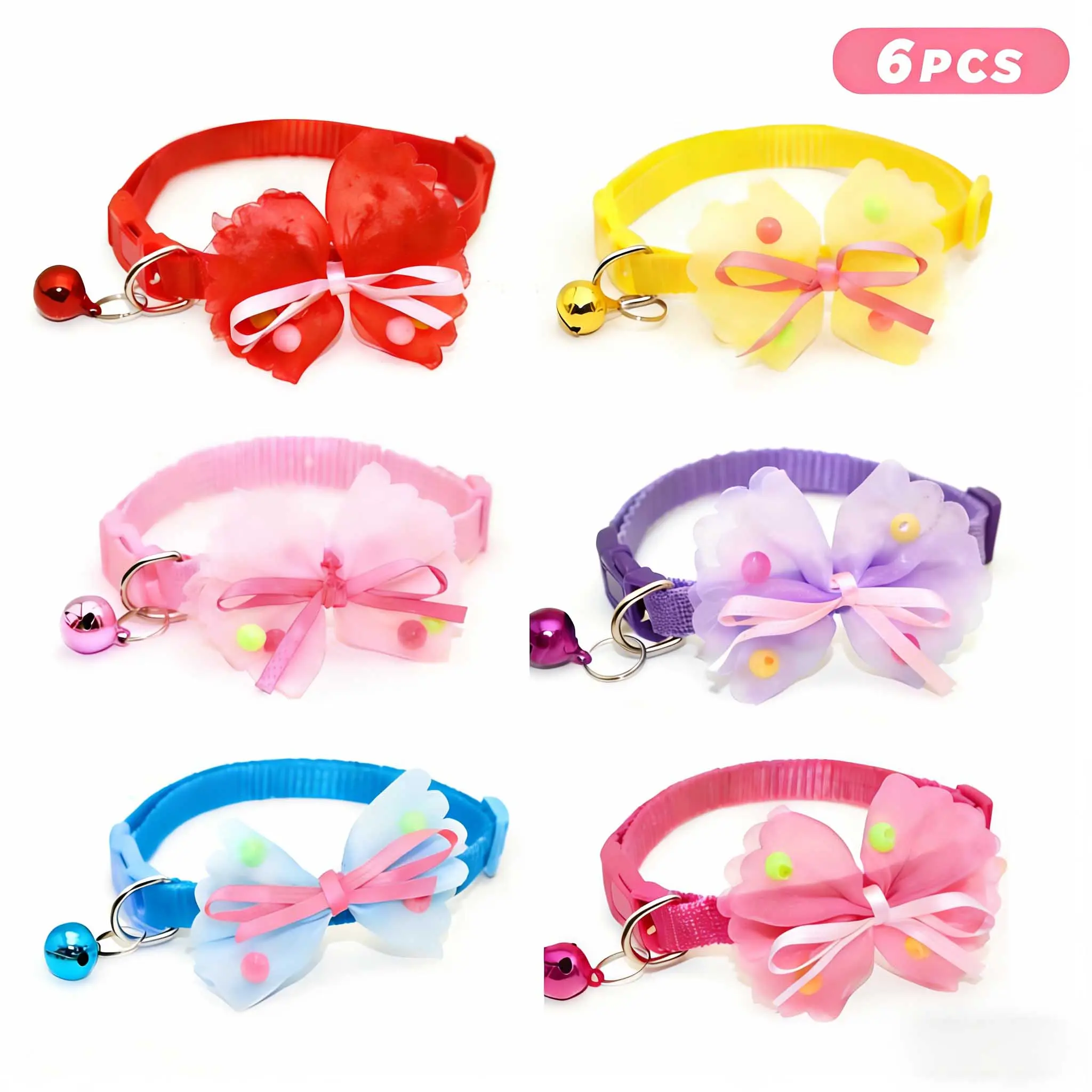 6 PCS Cute Cat Collars with Bells for Girls Adjustable Breakaway Cat Collars for Small Kittens and Cats Kitten Supplies with Flower Design pet wear pet christmas, Valentines Gift for Pets