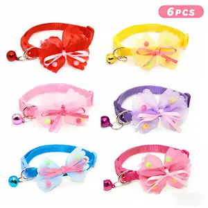 6 PCS Cute Cat Collars with Bells for Girls Adjustable Breakaway Cat Collars for Small Kittens and Cats Kitten Supplies with Flower Design pet wear pet christmas, Valentines Gift for Pets