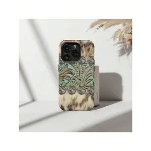 Punchy Western Cowhide & Turquoise Tooled Leather Concho Case For IP Phone 17 16, 15, 14, 13, 12, 11 Pro Max, Plus, X, XR, XS,Suitable For IPhone 17 Air