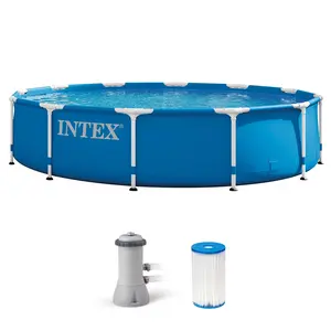 Intex 28211EH 12' x 30" Metal Frame Round Above Ground Swimming Pool with Pump