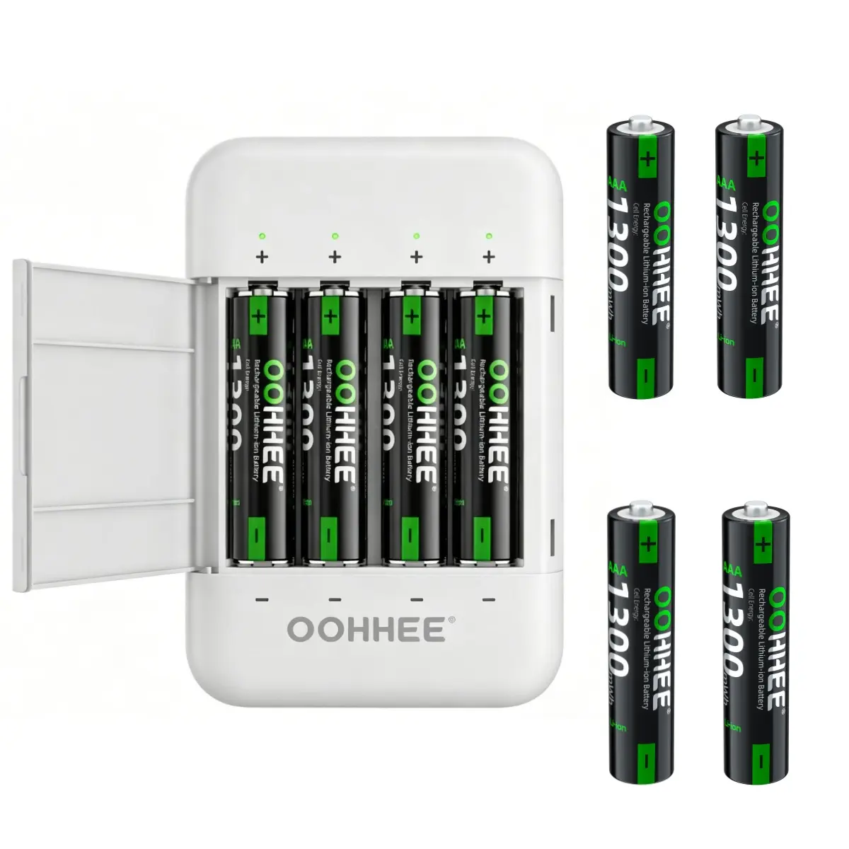 OOHHEE White 8pcs 1.5V Rechargeable AAA Lithium Batteries 1300mWh + 1x Charging Storage Box