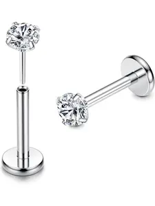 G23 Titanium Lip Piercing Labret Piercing Threadless Insertion Monroe Medusa Piercing CZ Opal Piercing Ear Small Nose Piercing Stud Conch Tragus Piercing Silver Helix Piercings Pack of 2 Nose Piercing Jewelry