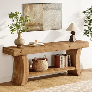Tribewood Solid Wood Sofa Table for Living Room - 63" Farmhouse Console With 2-Tiers