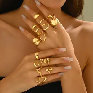 15pcs Gold Chunky Rings Set for Women 14K Gold Plated Thick Dome Stackable Open Rings Statement Trendy Rings Gift