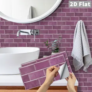 6/12/24/48 PCS FG Retro Purple Subway Tile Stickers | PVC Crystal Film | Peel and Stick Backsplash | Waterproof Oil-Proof | DIY Home Decor for Kitchen Bathroom Wall Floor