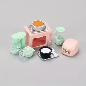 1 set of mini kitchen cooking miniature model ornament decoration set, Pretend Cooking Set, including simulated oven, rice cooker, blender, coffee machine, egg cooker and soybean milk maker. It is an ideal birthday or Christmas gift