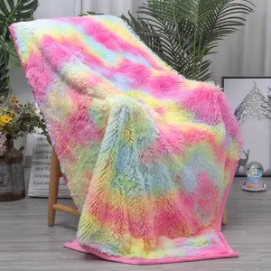 SLEEPWISH Rainbow Pastel Tie Dye Unicorn Shaggy Faux Fur Sherpa Blanket, Ultra Cozy Long Plush Fuzzy Throw Blanket, Warm Decor Bed Sofa Couch Bed Cover Gift