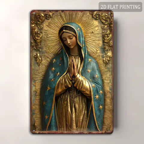 Our Lady of Guadalupe Vintage Iron Metal Tin Sign - Sturdy Wall Mounted Religious Wall Decor, Catholic Virgin Mary Faithful Gift, Church Gifts for Home Prayer Corners