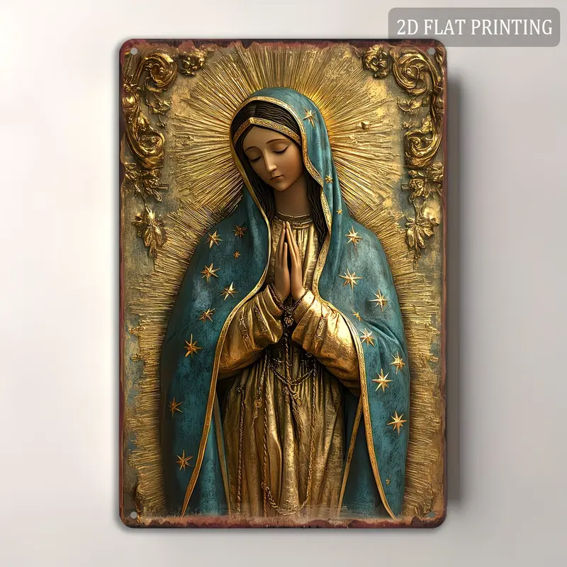 Our Lady of Guadalupe Vintage Iron Metal Tin Sign - Sturdy Wall Mounted Religious Wall Decor, Catholic Virgin Mary Faithful Gift, Church Gifts for Home Prayer Corners