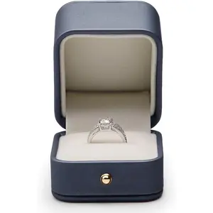Gorgeous Steel Blue Ring Box High-Grade Leather Ring Gift Box Wedding Proposal Jewelry Storage Box