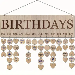 Wooden Birthday Calendar Plaque, 1 Set Wooden Heart Shaped Hanging Calendar Plaque, Birthday Reminder Calendar for Home Office School