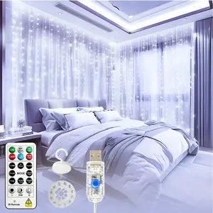300LED Untangled Curtain Lights, 9.8x9.8Ft USB Fairy Twinkle String Lights with Remote and DIY Timer, 8 Modes Window Wall  Light for Bedroom Dorm Backdrop Room Decor, White