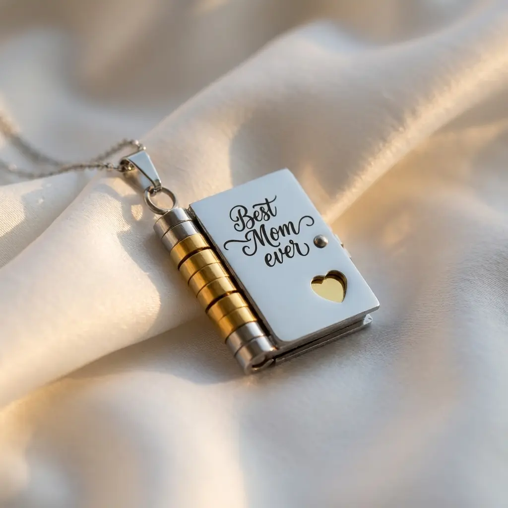 "Best Mom" Engraved Book-Shaped Necklace - Stainless Steel Pendant, Touching Mother's Day and Birthday Gift Jewelry, Suitable for Women4th of July party favors、bulk party favors